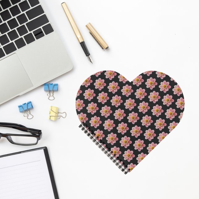 Carnet Collarette rose Dahlia motifs floraux sur noir (In Situ)