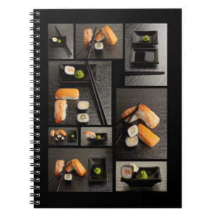 Carnet Collection de sushi sur l'arrière - plan noir
