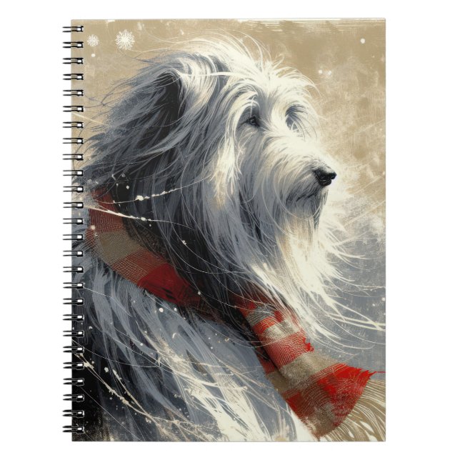 Carnet Collie À Poils Avec Écharpe D'Hiver À Rayures (Devant)
