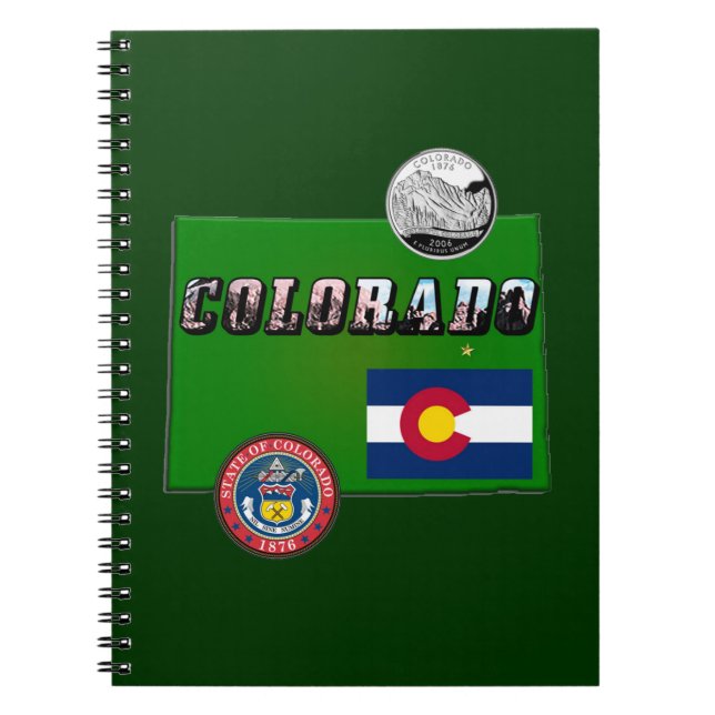 Carnet Colorado Texte, Drapeau, Sceau, Trimestre, Carte (Devant)