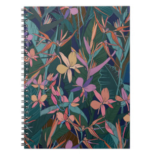Carnet Coloré jungle tropicale feuilles et fleurs main d