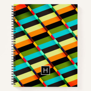 Carnet Coloré Moderne Rayures Abstraites & Monogramme