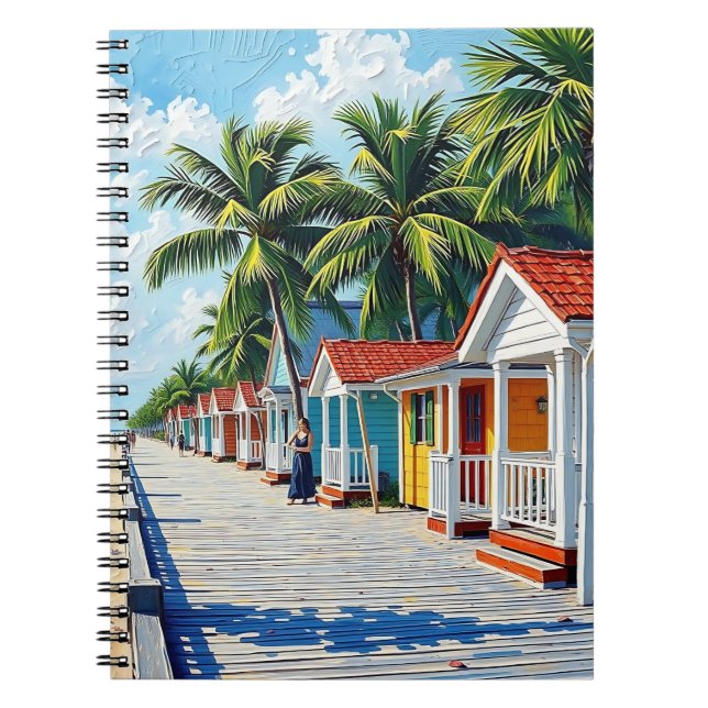 Carnet Colorful Tropical Vibrant Beach Huts (Devant)