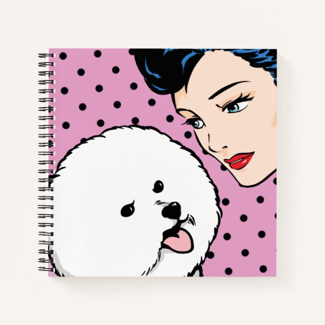 Carnet Comic Girl avec ordinateur portable Bichon Frise (Devant)