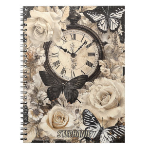 Carnet Compas vintage et papillon - Papier rustique (4)