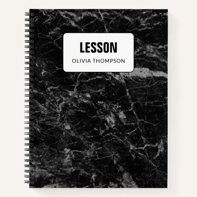 Carnet Composition de leçon personnalisée en marbre noir (Devant)
