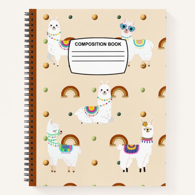 Carnet Composition en spirale des lamas mignonnes à large (Devant)