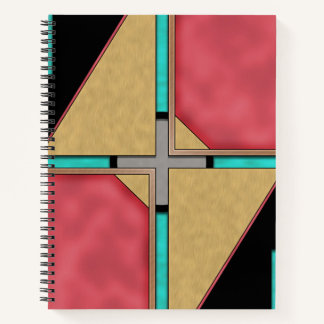 Carnet Conception Art Déco Cyberpunk Rouge, Or, Turquoise