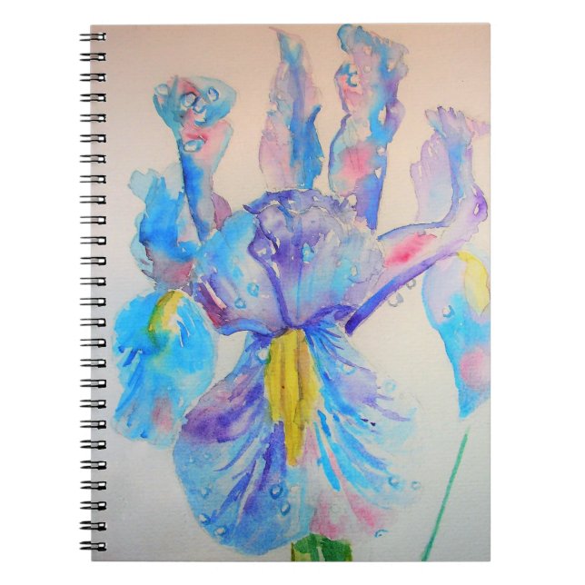 Carnet Conception de design aquarelle florale Iris Bleu A (Devant)