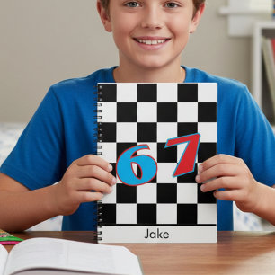 Carnet Conception de nom personnalisé avec damier noir et