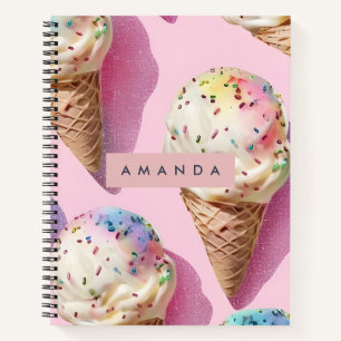 Carnet Cône de glace pastel personnalisé avec des paillet