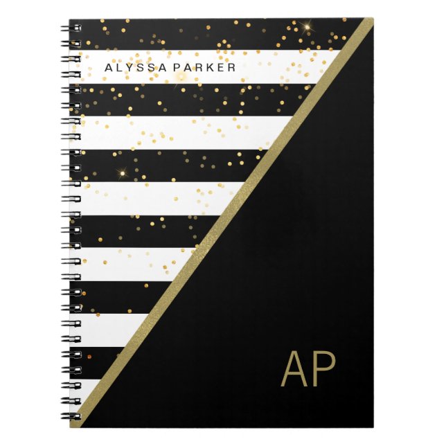 Carnet Confettis fascinants d'or et rayures noires et (Devant)