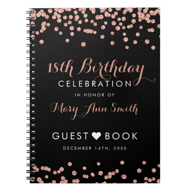 Carnet Confettis roses de parties scintillantes d'or de (Devant)