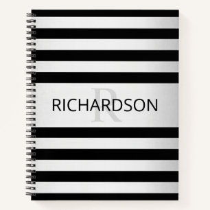 Carnet Contemporain Faux Argent Ombré Rayures & Noir