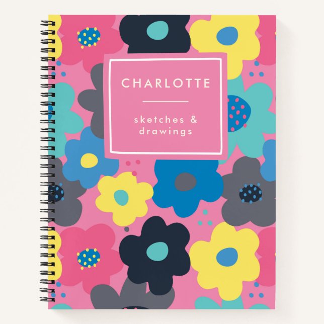 Carnet Cool Colorful Abstrait 60s Fleurs Motif Croquis (Devant)