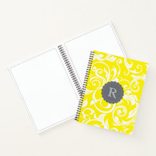 Carnet Cool gris jaune papier peint floral ondulé Monogr