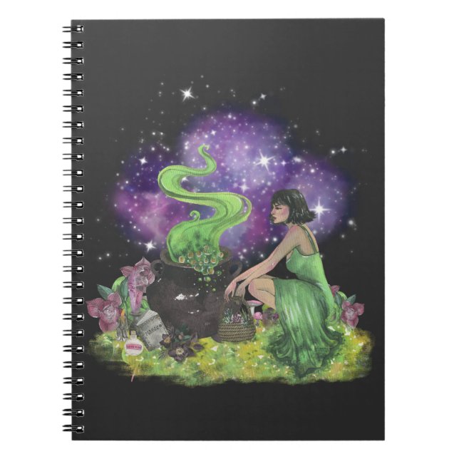 Carnet Cool Halloween Belle jeune sorcière aux herbes (Devant)
