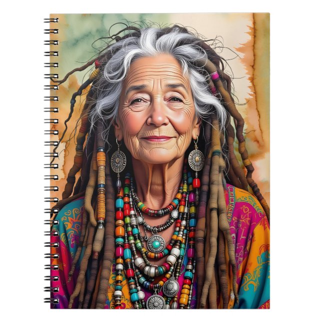 Carnet Cool Old Lady in Dread Locks Hippie Woman Blank (Devant)