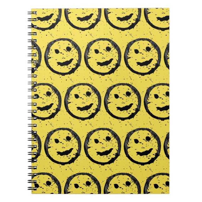 Carnet Cool Sardé Joyeux visage souriant motif jaune (Devant)