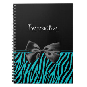 Carnet Copie noire et turquoise à la mode de zèbre avec