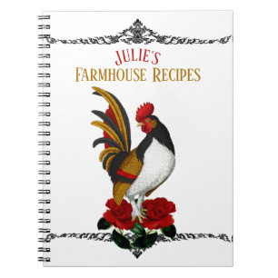 Carnet Coq de Ferme de Campagne Française Rouge Noir Or