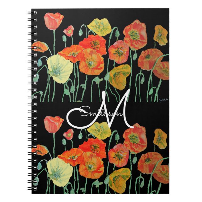 Carnet Coquelicot orange rouge Poppies floraux Aquarelle (Devant)