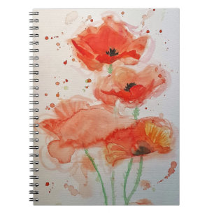 Carnet Coquelicots Rouge Clair Aquarelle Fleur Floral 