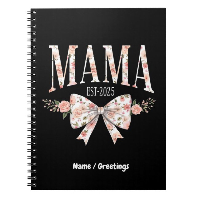 Carnet Coquette Bow Mama Est 2025 Bonne fête des mères (Devant)