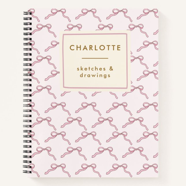 Carnet Coquette Bows Rose Nom personnalisé Sketchbook (Devant)