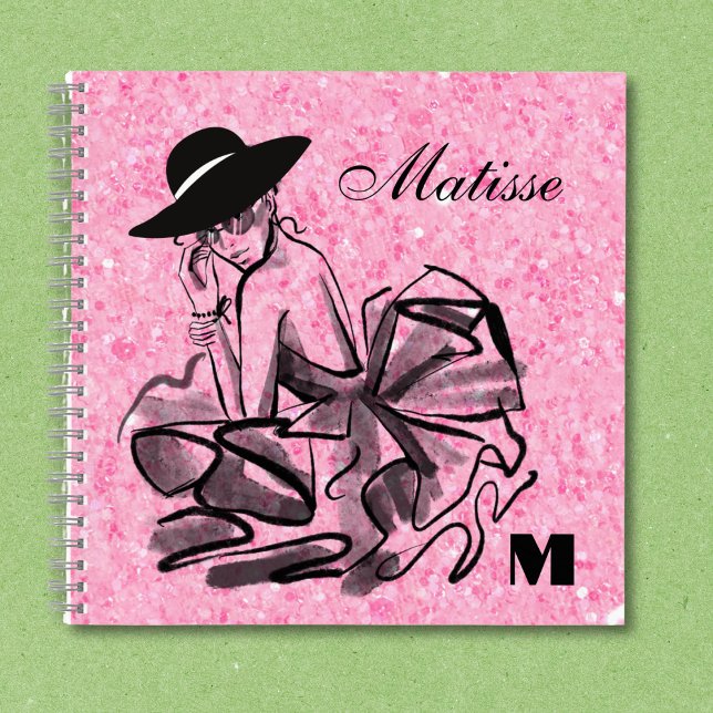 Carnet Coquette de mode rose étincelante (Optional sizes and interior notebook styles available.)