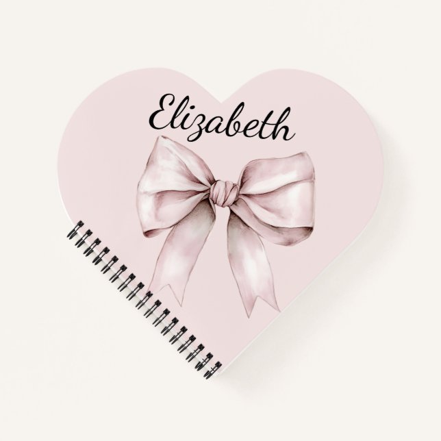 Carnet Coquette esthétique arc rose Nom personnalisé (Devant)