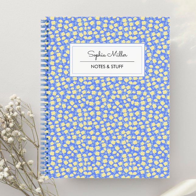 Carnet Coquette jaune bleu florale spirale personnalisée (Créateur téléchargé)