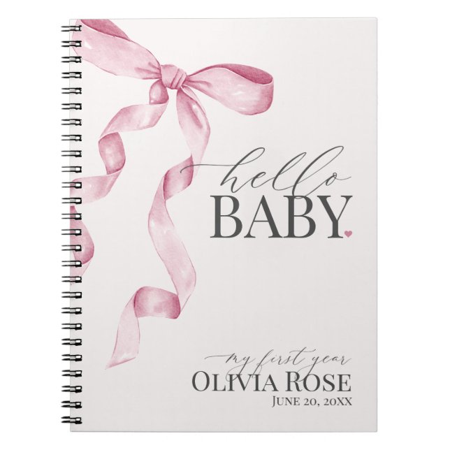 Carnet Coquette Rose Bow Girl Baby Gift Ma première année (Devant)