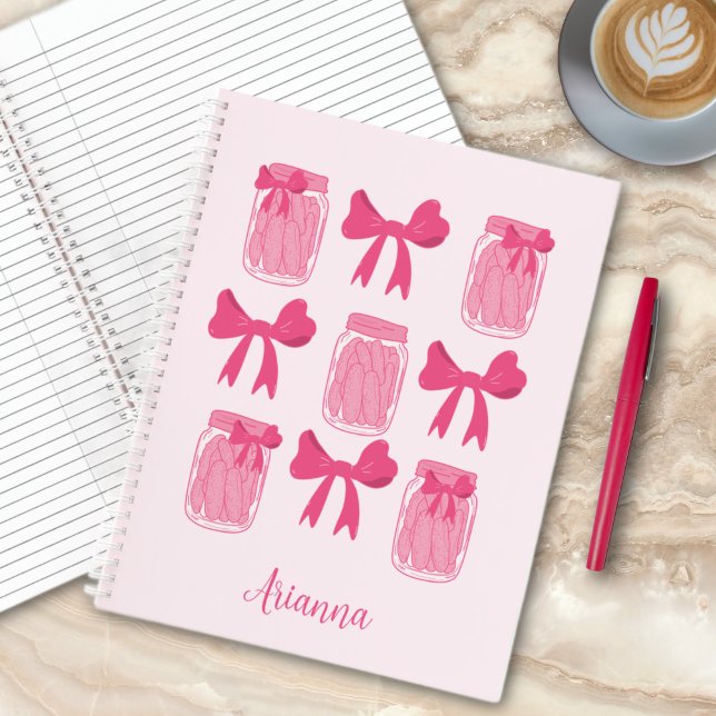 Carnet Coquette rose chaud Pickle Jar et Bow Personnalisé (Hot Pink Coquette Pickle Jar and Bow Personalized Notebook)