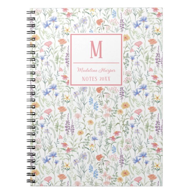 Carnet Coquette Wildflower Meadow Personalised Pink (Devant)