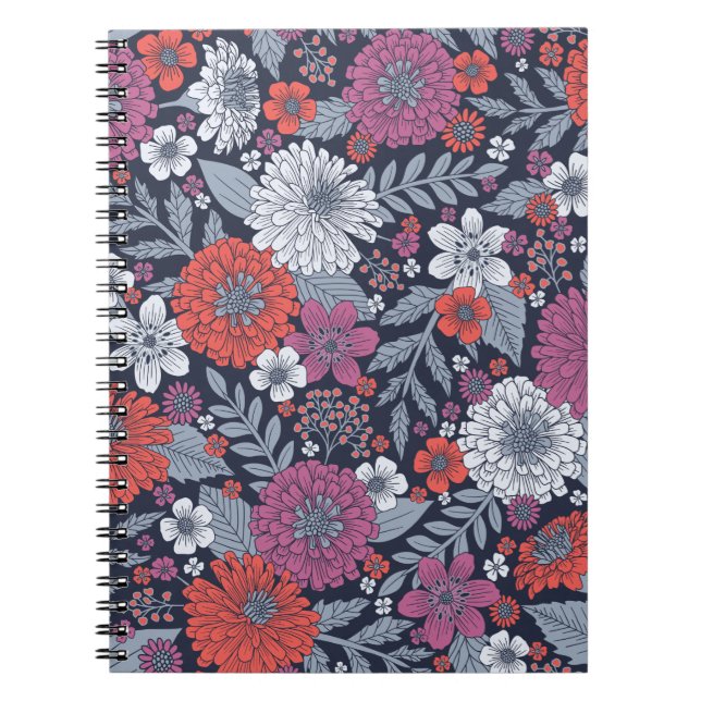 Carnet Corail, Magenta et Zinnias bleu (Devant)