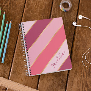 Carnet Corail personnalisé Rose Mauve Rose Or Rayure