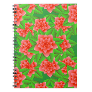 Carnet Coral Orange Camellias et Feuilles verts