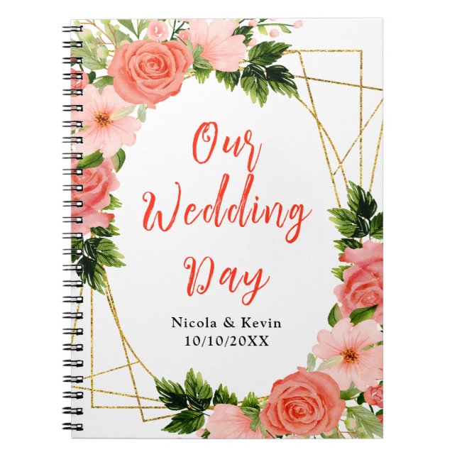 Carnet Coral Pink Red Roses Floral Wedding Planner (Devant)