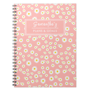 Carnet Coral rose Boho Motif de marguerites de printemps