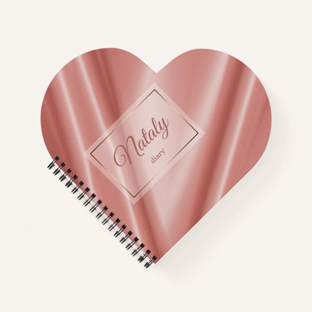 Carnet Coral texture soie. Cadre doré. (Devant)