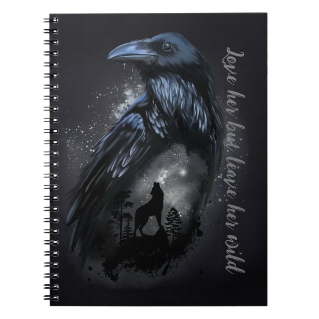 Carnet Corbeau et loup qui hurle à la lune (Devant)