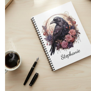 Carnet Corbeau gothique floral rose vintage Académie somb