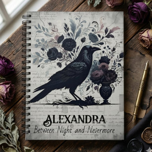 Carnet Corbeau noir gothique fleur florale Académie sombr