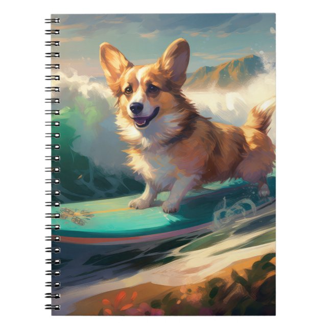 Carnet Corgi Beach Surf Peinture (Devant)