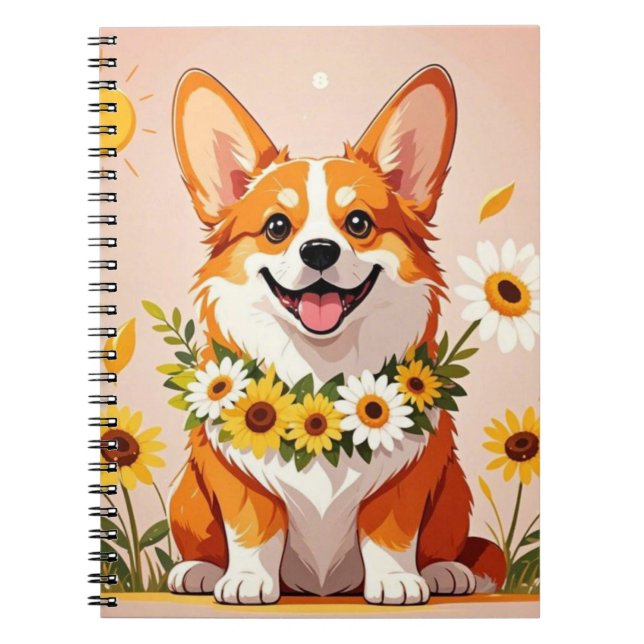Carnet Corgi couronne de tournesols décoration murale (Devant)
