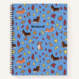 Carnet Corgi Fall Leaves Dusty Blue