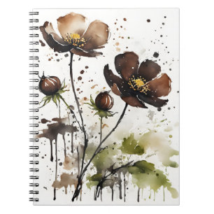 Carnet Cosmos au chocolat - Fleurs à l'aquarelle