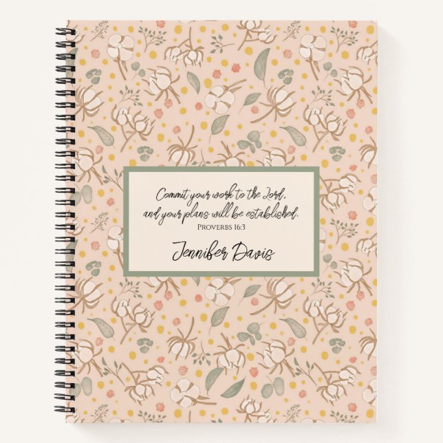 Carnet Coton vert mignon et rose illustré Botanical (Devant)