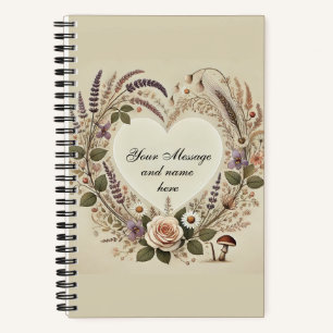 Carnet Cottagecore "Coeur floral & Champignons sauvages"